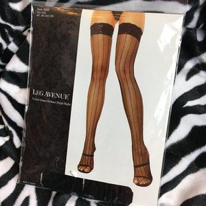 *LEG AVENUE #9220 Thigh Highs Vertical Stripe Fishnet Discontinued NOS NWT